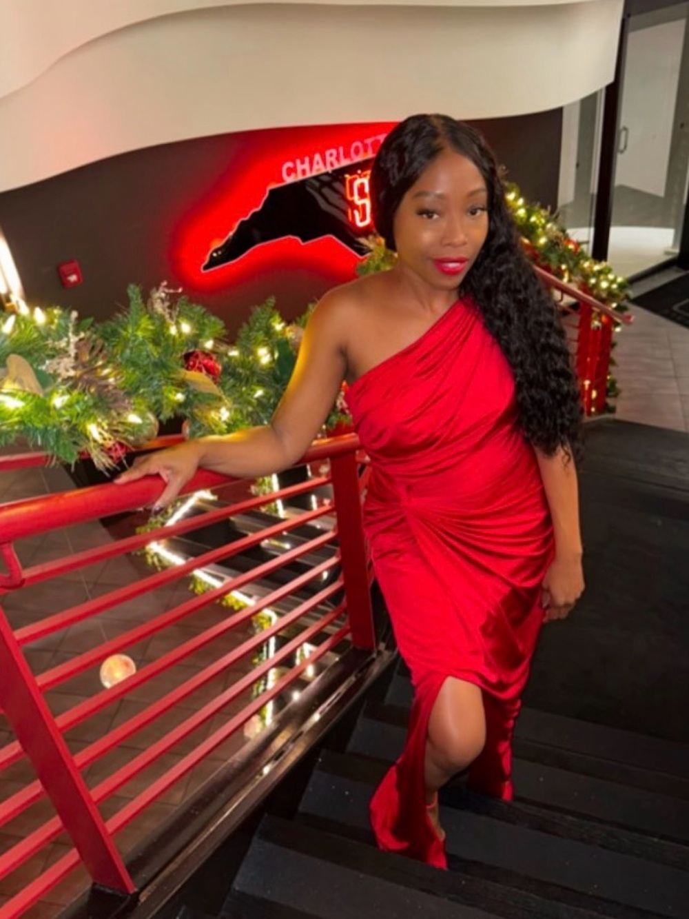 Cache Red  One Shoulder Ruched Maxi Dress - Picture 4 of 4